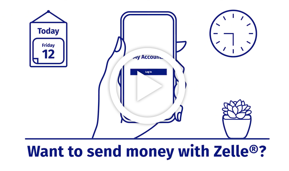 Screenshot of "Want to send money with zelle?" click image to watch video