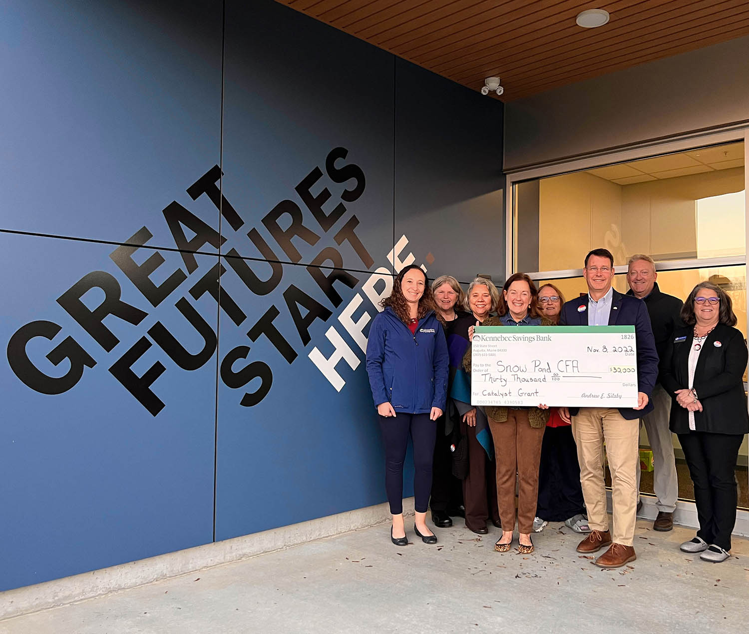 KSB Catalyst Grant check presentation to Snow Pond