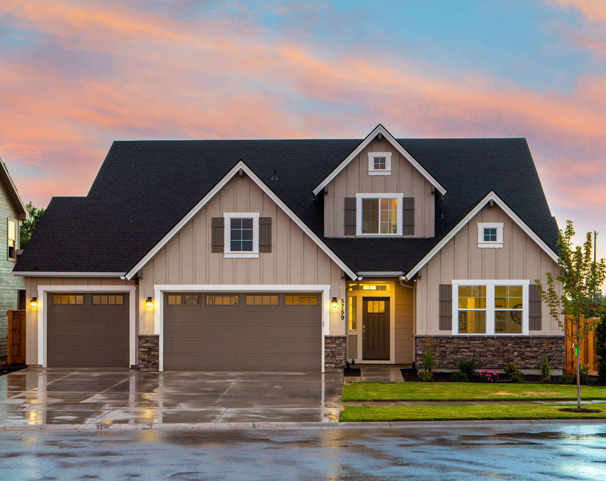 New build home at sunset