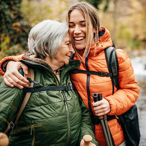 Two woman hiking.